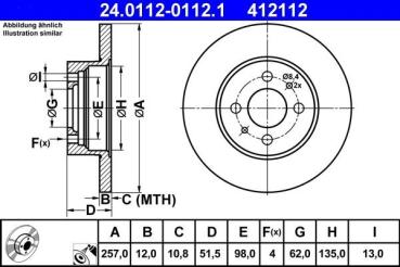 Front brake disc(s), Ø 257.0 x 12 mm (24.0112-0112.1), Fiat / Lancia